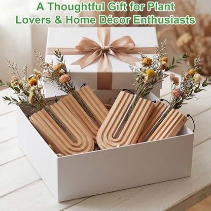 Set of 4 Wooden Wall Planter Vase Hanging Propagation Stations Glass Plant and Flower Vases Wall Plant Holder for Indoor Plants Art Boho Home Room Entryway Hallway Decoration