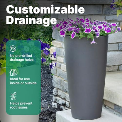 Step2 Tremont Tall Round Tapered Planter 2-Pack, 28 in Resin Planters, Self-Watering, Dark Cedar - color: Dark Cedar, size: 2-Pack