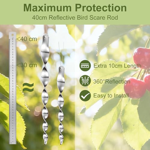 OFFO Large Bird Scarer Rods, 15.7 in (30 PCS) Reflective Bird Device Outdoor Bird Scarer to Keep Pigeon and Woodpecker Away from Garden or Yard, Silver - color: Silver