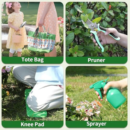 Gardening Tools 10-Piece Heavy Duty Stainless Steel Hand Tools with Durable Garden Tools Storage Tote,Rust-Proof Garden Tool Set, Ideal Gardening Gifts for Women Yellow Floral Pattern Design - style: Yellow Floral