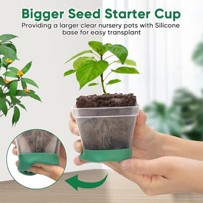 BlumWay Seed Starter Tray with Grow Light, 24 Pack Large Clear Nursery Pots
