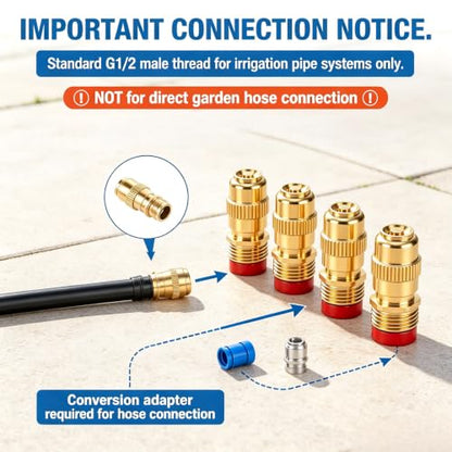 Adjustable Brass Misting Nozzles,1/2Inch High Pressure Spray Misting Nozzle