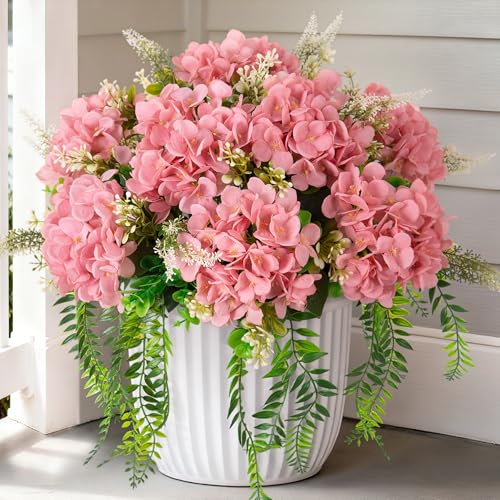 Ammyoo Artificial Hydrangea Flowers with Eucalyptus for Outdoor Decorations - color: Champagne