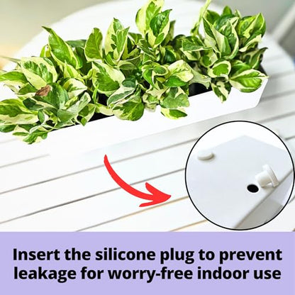 LaLaGreen Planter Boxes Outdoor (24 Inch, 4 Pack) White Metal Rectangular Railing Flower Box with Brackets, Deck Railings Planters Fence Balcony Patio Porch Plant Holder Stylish Garden Decor Over Rail - size: 24" x 4 Pack