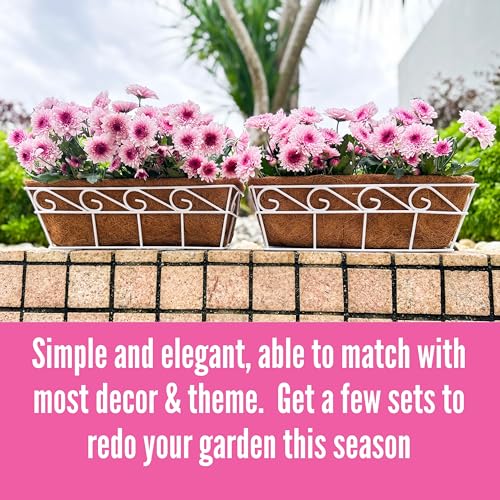 LaLaGreen Window Boxes Planters to Attach House (16 in, 2 Pack) White Metal - size: 16" (41cm) x 2 pack