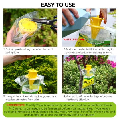 8 Pack Outdoor Hanging Fly Traps, Disposable Flies Killer Trap Bag Catcher