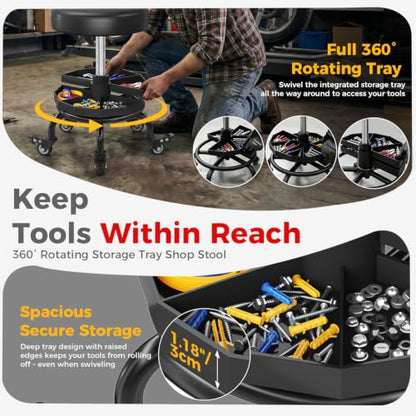 Rolling Shop Stool with Wheels,Mechanics Garage Work Stool,Dark - color: Dark