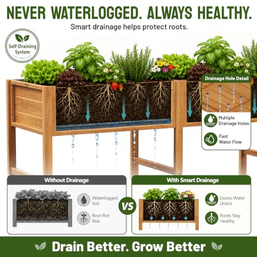 YEFU 72" Large Raised Garden Bed, Wood-Look HIPS 6ft Extra Large Bed, Teak - color: Teak, size: 72"×24"×30"