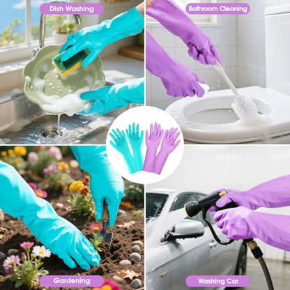 Elgood Reusable Dishwashing Cleaning Gloves with Latex free, Cotton lining,Kitchen Gloves 2 Pairs,Purple+blue Medium - color: Purple+blue, size: Medium (Pack of 2)