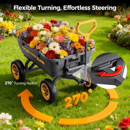 CAMMOO 10-in NO-Flat Tires 900lb Garden Dump Cart Wheelbarrow Garden Wagon - color: Gray