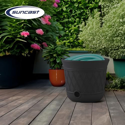 Suncast 4 Pack 14" x 12" Round Resin Decorative Weatherproof Outdoor Hideaway Standard Garden Hose Storage Pot with Drainage Holes, Gray - size: 4 Pack