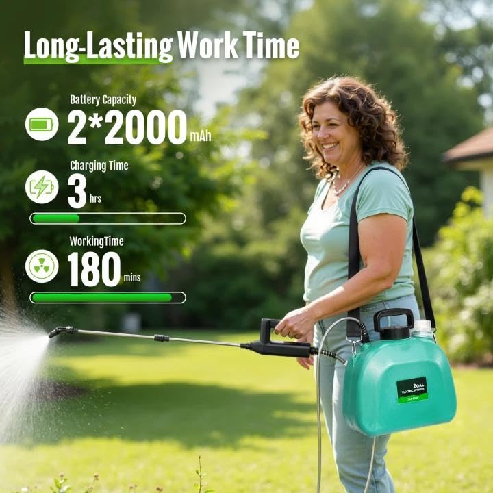 Battery Powered Sprayer 2 Gallon, Electric Pump Sprayer for Lawn & Garden - color: Green, size: 2 Gallon