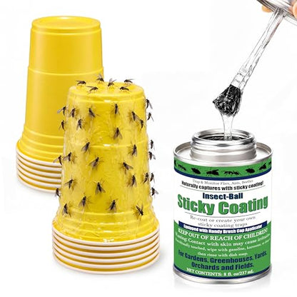 Sticky Coating Insect Trap, 8 Oz with Brush,Gnat Trap Kit - color: Yellow Cup