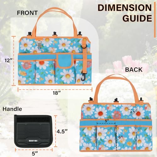 KUNN 5 Gallon Bucket Organizer 18-Pocket Tool Bag with Hangable Handle | Heavy-Duty Garden Caddy & Bucket Accessory for Gardening Tools, Orange - color: Sunny Daisy