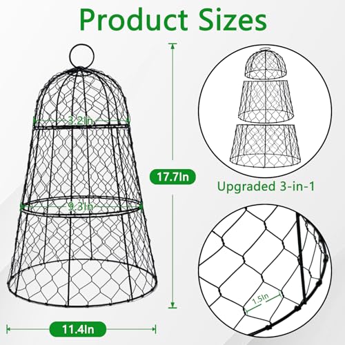 XMxoTxo 6 Packs 11.4" D x 17.7" H Garden Cloches for Plants,Upgraded Triple Combination,Rustproof Chicken Wire Cloches Flip-Top Design,Plant Protectors from Animals,Ideal for Outdoor Plant Protection