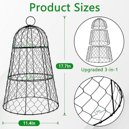 XMxoTxo 6 Packs 11.4" D x 17.7" H Garden Cloches for Plants,Upgraded Triple Combination,Rustproof Chicken Wire Cloches Flip-Top Design,Plant Protectors from Animals,Ideal for Outdoor Plant Protection