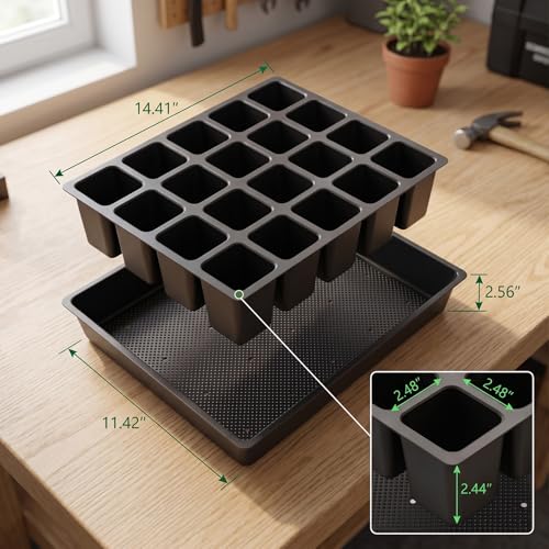 Square Nursery Pots 2 Layers with Drainage, 100 Cell Seeding Tray, 5 Packs