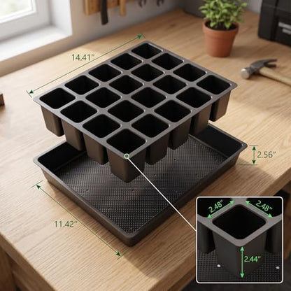 Square Nursery Pots 2 Layers with Drainage, 100 Cell Seeding Tray, 5 Packs