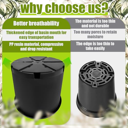 20 Gallon Nursery Pots Plastic Container Injection Molded Pot for Plants Flexible with Drainage Holes Suitable for Plants Soil Growers or Hydroponics Black 5 Pcs - size: 20 Gallon