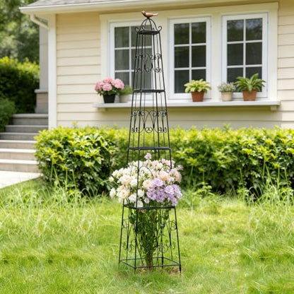 58" Heavy Duty Metal Obelisk Plant Support Outdoor Garden Trellis