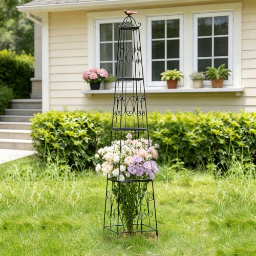 58" Heavy Duty Metal Obelisk Plant Support Outdoor Garden Trellis