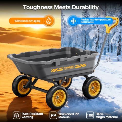 CAMMOO 10-in NO-Flat Tires 900lb Garden Dump Cart Wheelbarrow Garden Wagon - color: Gray