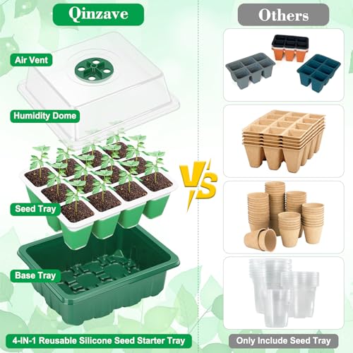 Reusable Silicone Seed Starter Tray, 60 Cells Seed Starter Kit with Humidity Adjustable Dome and Lid, Plant Germination Trays with Repotting Mat 5 Packs Germination Kit for Seeds Grow Starting