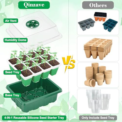 Reusable Silicone Seed Starter Tray, 60 Cells Seed Starter Kit with Humidity Adjustable Dome and Lid, Plant Germination Trays with Repotting Mat 5 Packs Germination Kit for Seeds Grow Starting