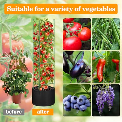 4 Pack Tomato Cages with 11 Gallon Grow Bags for Garden 55inch