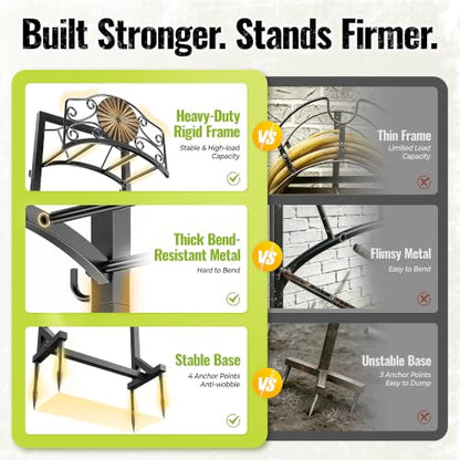 Heavy Duty Garden Hose Holder Stand with 4 Spikes Outdoor Hose Holder
