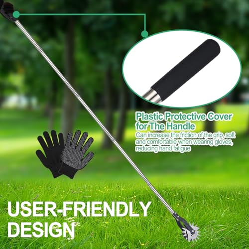 Wheel Rotary Edger, Adjustable 63” Manual Lawn Edger Tool with Gloves, Stainless Steel Trimmer for Sidewalk, Grass and Weed Edging, Ideal for Garden Landscaping and Yard Maintenance