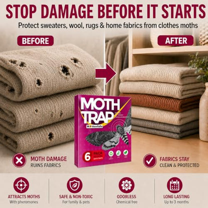 Mottenfalle Clothes Moth Traps, 6-Pack – Premium Pheromone Sticky Traps for Closets, Wool Clothing, Carpets & Home Fabrics – Odorless, Non-Toxic & Eco-Friendly Protection (Table-Top) - size: Table-Top
