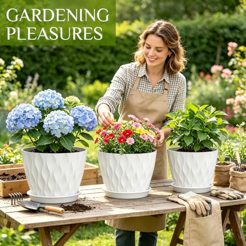 Plant Pots for Indoor Plants 3 Pack 10/9/8 Inch Plastic Planters - color: White