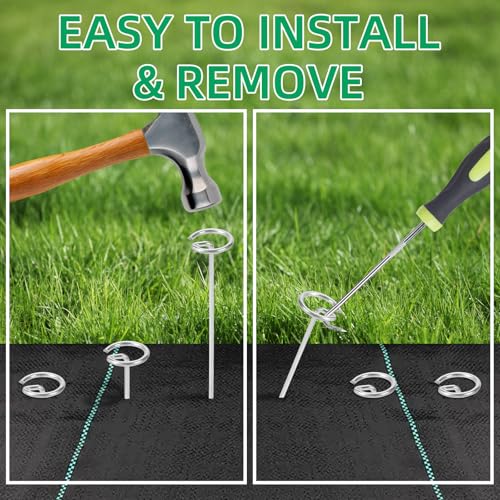 300 Pack 12 Inch Landscape Staples, Thickened 8 Gauge Circle Top Garden Stakes Heavy Duty Galvanized Landscape Fabric Pins for Securing Weed Barrier, Turf, Lawn, Fence, Tent - size: 12 Inch