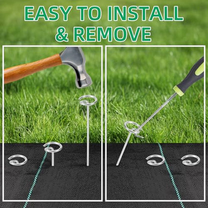 300 Pack 12 Inch Landscape Staples, Thickened 8 Gauge Circle Top Garden Stakes Heavy Duty Galvanized Landscape Fabric Pins for Securing Weed Barrier, Turf, Lawn, Fence, Tent - size: 12 Inch