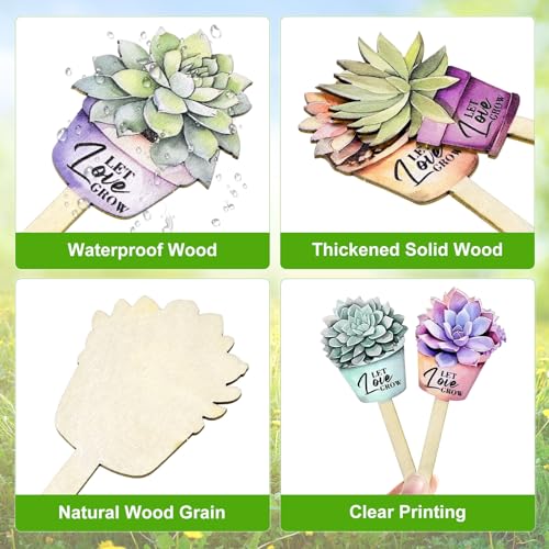 M METERXITY 1-Set Plant Label Signs, Wooden Garden Herb Markers for Succulent Flowers/Greenery/Seedling Nursery/Indoor Outdoor Garden Decoration, Plant Tags [Let Love Flowerpot]
