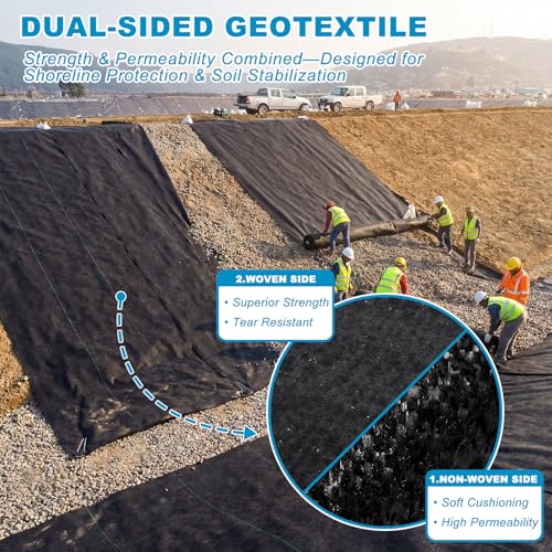Breling 6 ft x 100 ft Geotextile Fabric Under Gravel 5 oz with 30 Stakes - size: 6ft X 100ft
