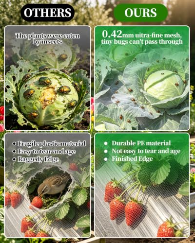 2 Pack Garden Mesh Netting Kit for 4x2 FT Raised Bed, Ultra Fine Garden Plant Cover with 6 Sets 3.9 FT Fiberglass Hoops, 20 Clips & Stainless Steel Connectors for Vegetables Flowers (4x2x2 FT)