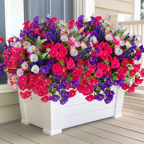 AXYLEX Artificial Morning Glory Outdoor, 16 Bundles Fake Flowers (Multi 3) - color: Multi16pcs - White+red Pink+purple+lavander