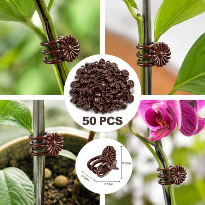 Garden Plant Clips, Brown Orchid Stem Support Clamps for Vine Training, Flower Stake Holders, 50 Count Pack - color: Brown