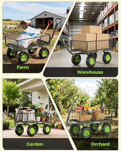 WORKPRO Large Heavy Duty Garden Cart 770 lb, 2-in-1 Convertible Utility Wagon with Removable Sides, 180° Tow Handle for ATV or Lawn Tractor, 270° Steering, Extra Large Yard Cart with All Terrain Tires
