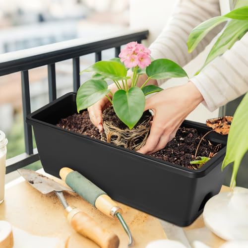 CADUKE 6 PCS Railing Planter Boxes, Black Planter Boxes with Bracket - color: Black