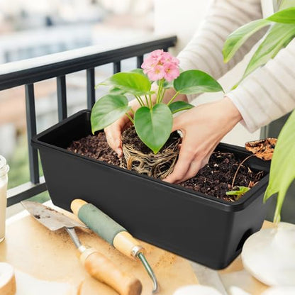 CADUKE 6 PCS Railing Planter Boxes, Black Planter Boxes with Bracket - color: Black