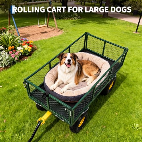 Garvee 900 LB Garden Cart, Heavy Duty Metal Utility Garden Wagon, Green - color: Green, size: 900 Lbs