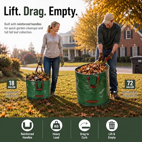 72 &18 Gal Reusable Yard Waste Bags, Lawn bags for Leaves & Lawn Cleanup - size: 1 Count (Pack of 2)