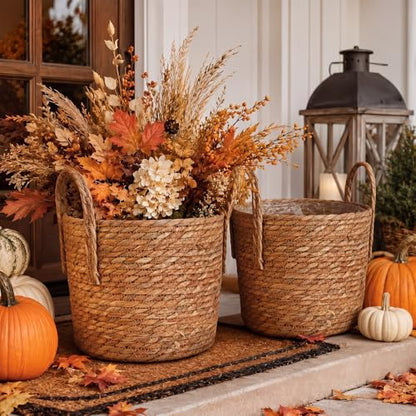 Novabright 2 Pcs Fall Woven Basket Planter, Wicker Planter, 12'', Natural - size: 12''