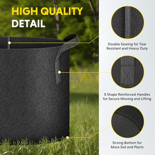 iPower 5-Pack 15 Gallon Plant Grow Bags Thickened Nonwoven Aeration Fabric Pots Heavy Duty Durable Container, Strap Handles for Garden, Black - color: Black, size: 15 Gallon