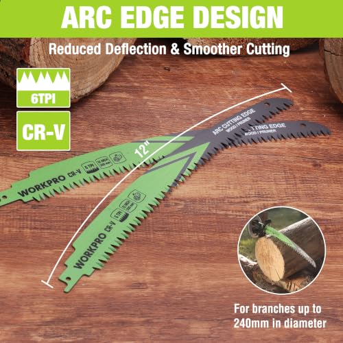 WORKPRO 12-Inch Arc Edge Reciprocating Saw Blades, 6TPI for Pruning, 3 Pack - size: 12 Inch