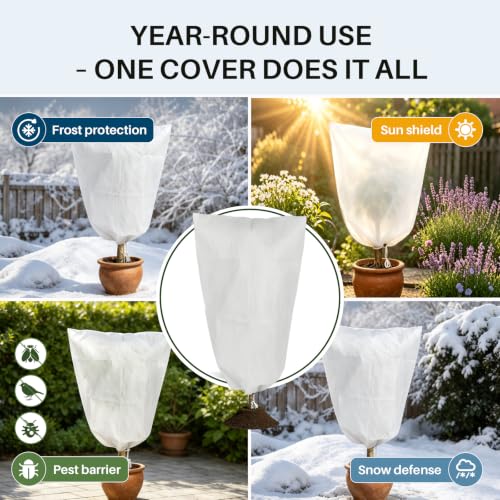 TOREAD 31"*40"Plant Frost Cover with Zipper and Drawstring, Non-Woven Freeze Protection, for Outdoor Plants, Breathable Winter Plant Cover for Shrubs, Potted Plants and Small Trees,2pack - size: 31" x 40"