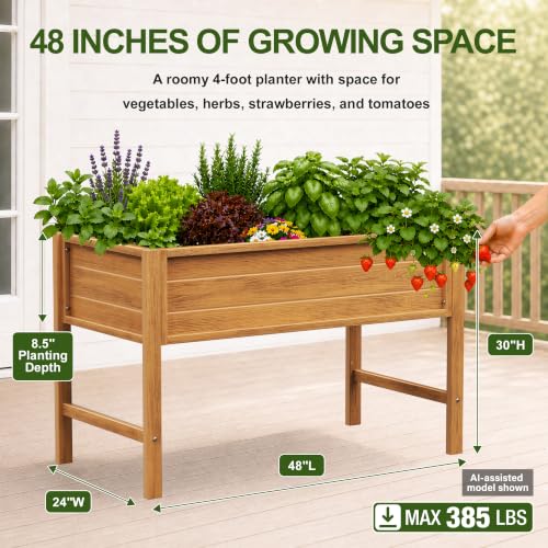 YEFU 48" Raised Garden Bed with Legs, HIPS Outdoor Garden Bed, Teak - color: Teak, size: 48"×24"×30"